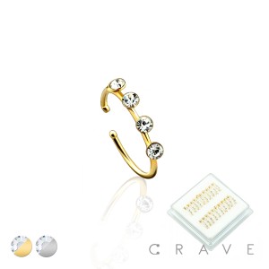 20PCS OF 4 CRYSTAL LINED GOLD PLATED 925 STERLING SILVER NOSE HOOP O-RING PACKAGE